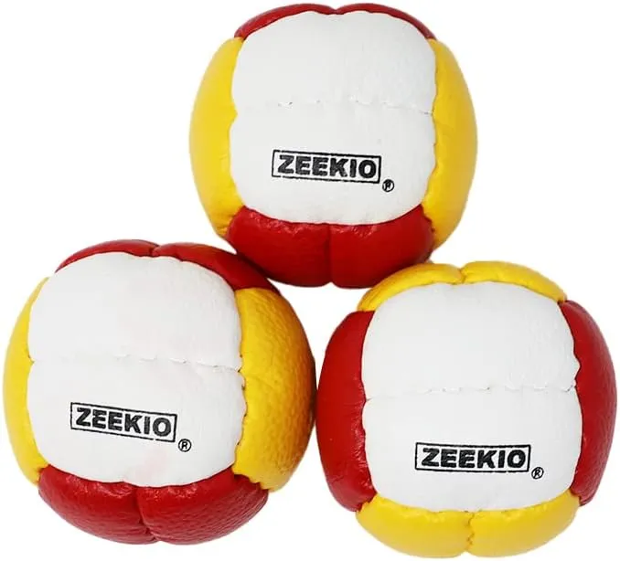 Zeekio Galaxy Juggling Balls - Premium 12 Panel Genuine Leather Balls - 130g - 67mm - Pack of 3 (Red/White/Yellow)