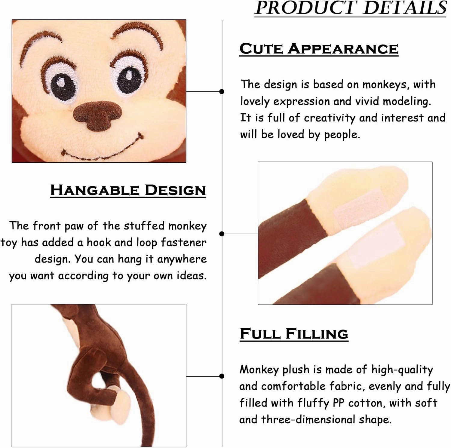 zhidiloveyou 2PCS Hanging Monkey Stuffed Animals Plush Cute Brown Monkey Toy for Kids, 27.6"