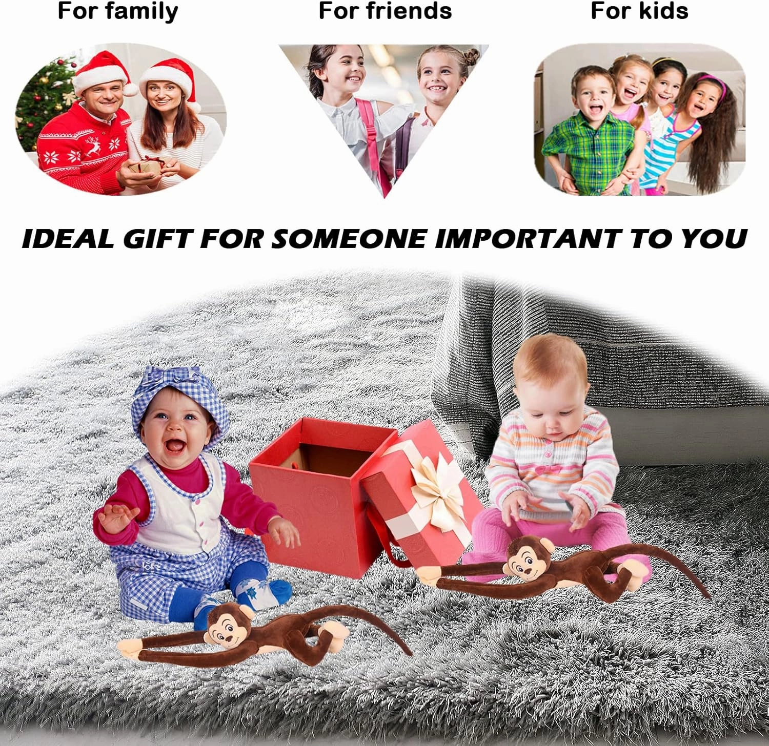 zhidiloveyou 2PCS Hanging Monkey Stuffed Animals Plush Cute Brown Monkey Toy for Kids, 27.6"