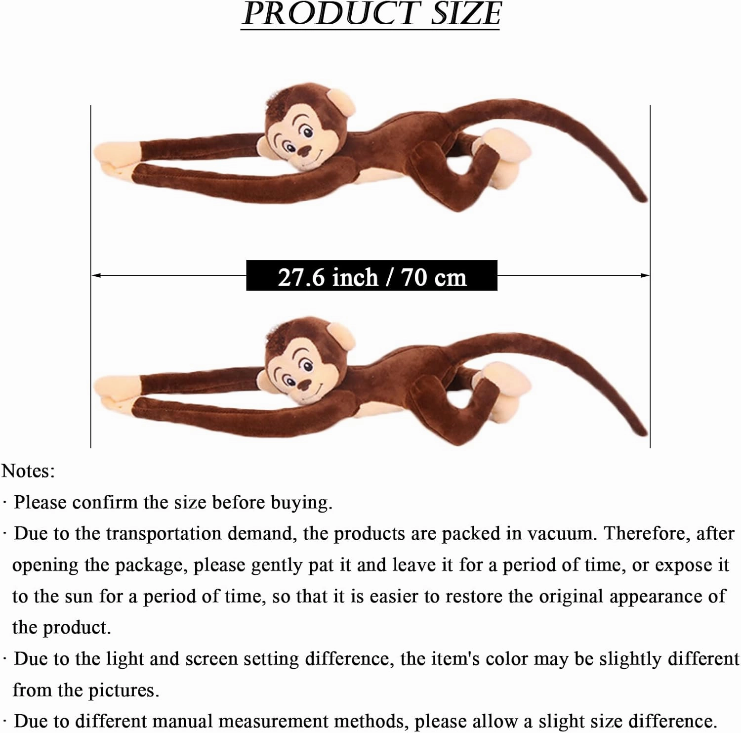 zhidiloveyou 2PCS Hanging Monkey Stuffed Animals Plush Cute Brown Monkey Toy for Kids, 27.6"