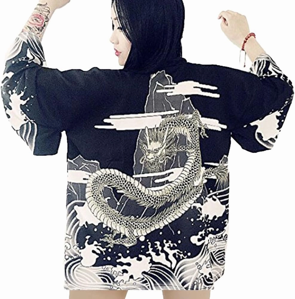 ZooBoo Women Japanese Kimono Cardigan - Harajuku Bathrobe Cardigan Sunscreen Clothes Pajamas Knitting Coat